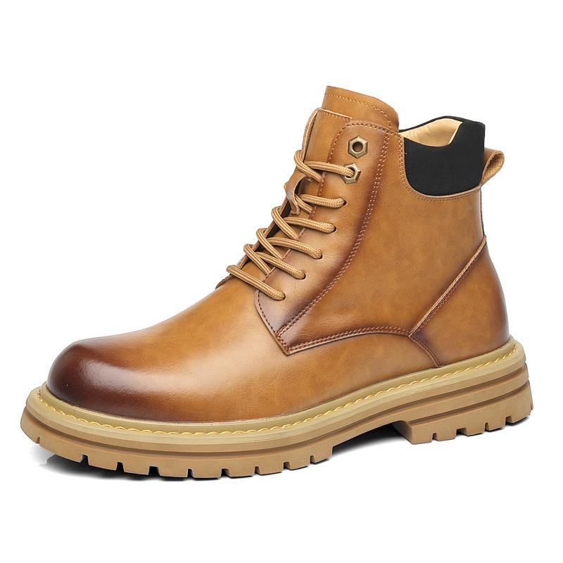 Autumn and winter new Martin boots men's British style high-top retro rhubarb boots velvet thick-soled snow boots 2025