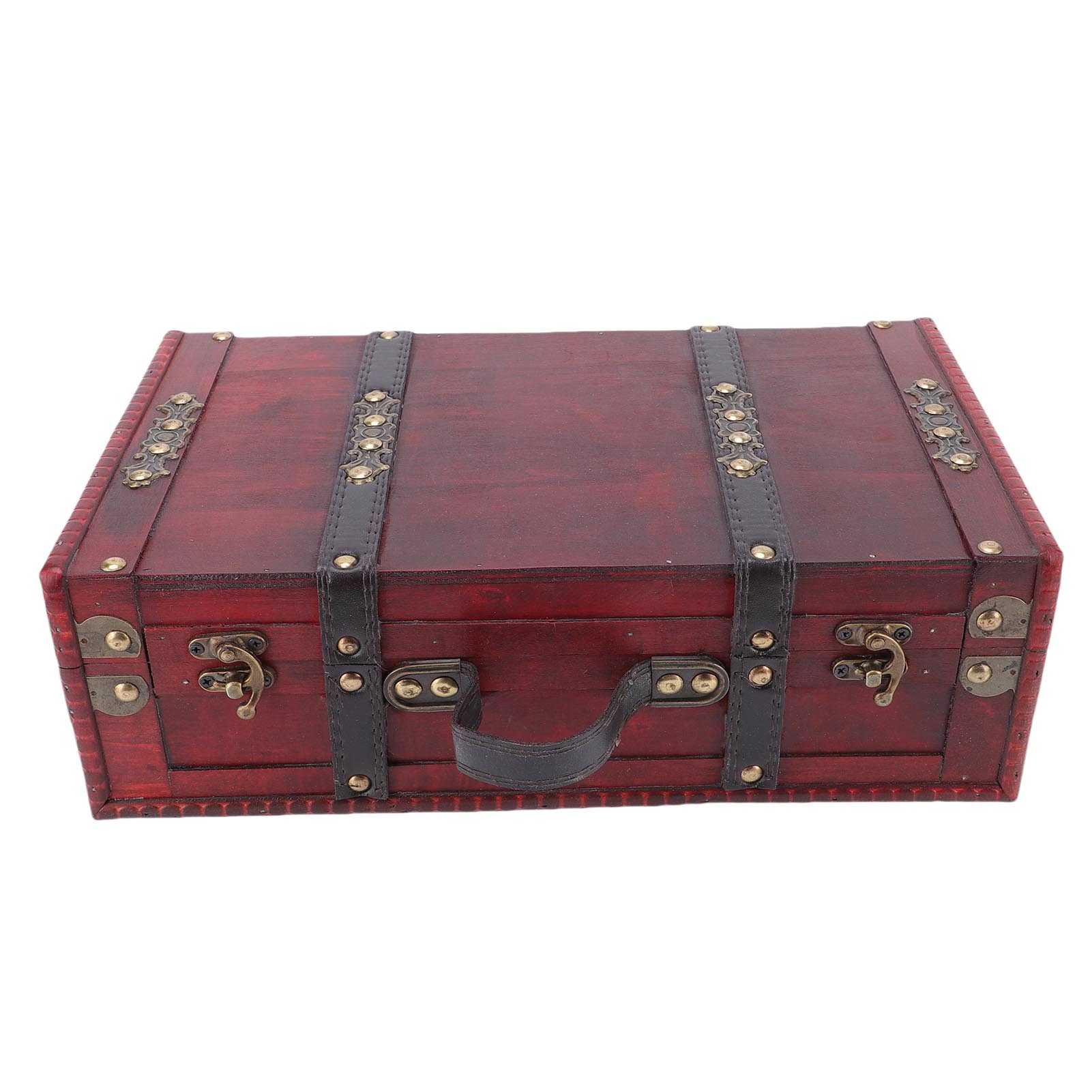 

Wooden Vintage Suitcase Antique Decorative Storage Chest Travel Treasure Chest Box with PU Leather Handle for Weddings Keepsakes