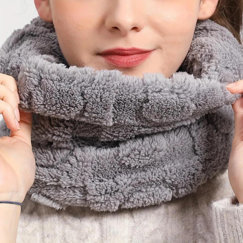 Faux Fur Plush Infinity Scarf Solid Color Soft Neck Plain Coldproof Neck Warmer Ski Mask For Women Daily Uses Winter Outdoor
