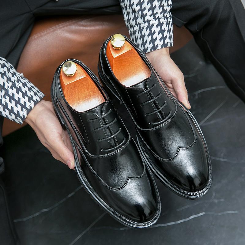 Men's Shoes Business Dress Platform Heightening Leather Shoes Lace-up 38-46 British Groom Wedding Shoes