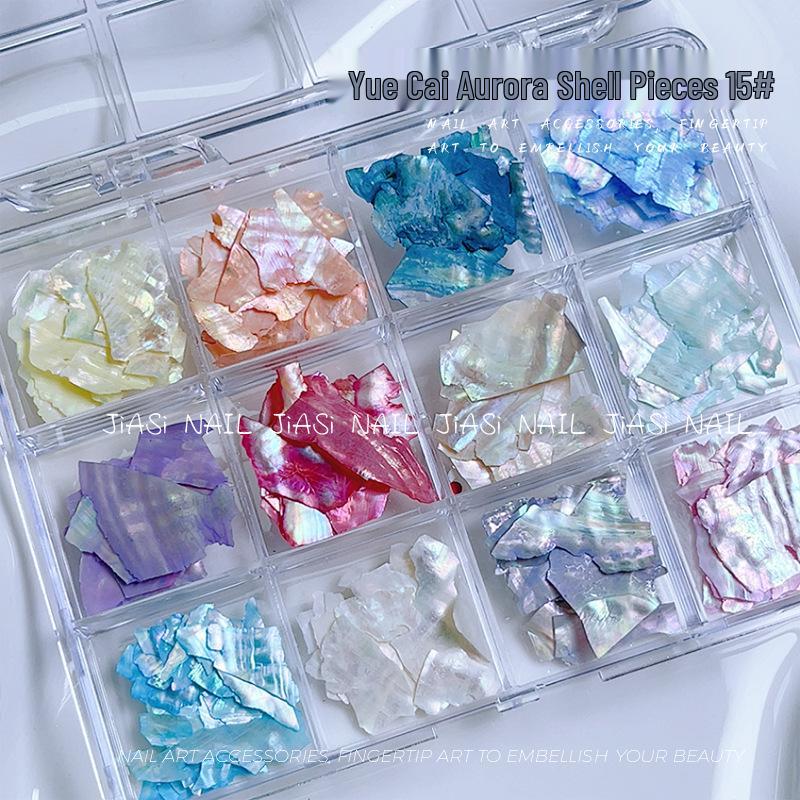 Iridescent Abalone Nail Decor: Ultra-Thin Shell Fragments in 6-Grid Box