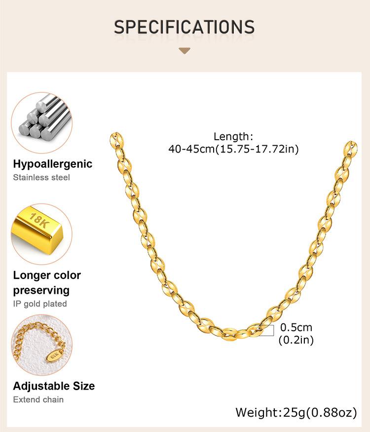 Chunky Link Necklaces for Women, Waterproof Gold Plated Statement Chain Necklace, Stainless Steel Minimalist Jewelry