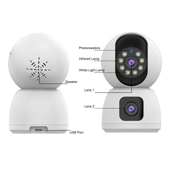 Security Surveillance Full Color Night Vision Dual Camera with 360-degree Rotation Voice