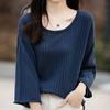 Navava Simple Ribbed Punching 7 8 Sleeve T shirT nT1467