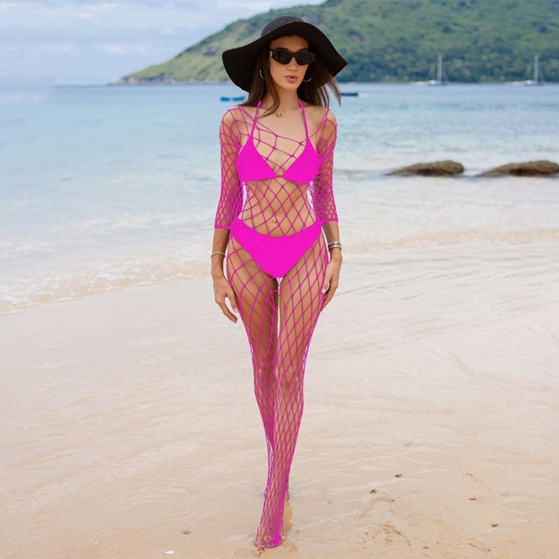 Women Fishnet Mesh Bodystockings Long Sleeve Bodysuit See Through Tights Nightwear Erotic Lingerie Crotchless Jumpsuit