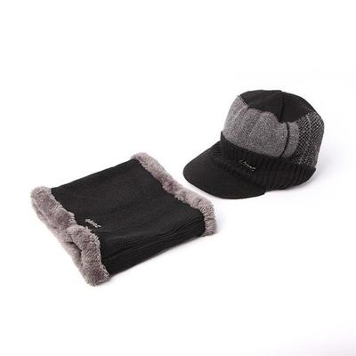 Schal mit Strickmütze Set (Schwarz)/Pelzhut Wintermütze