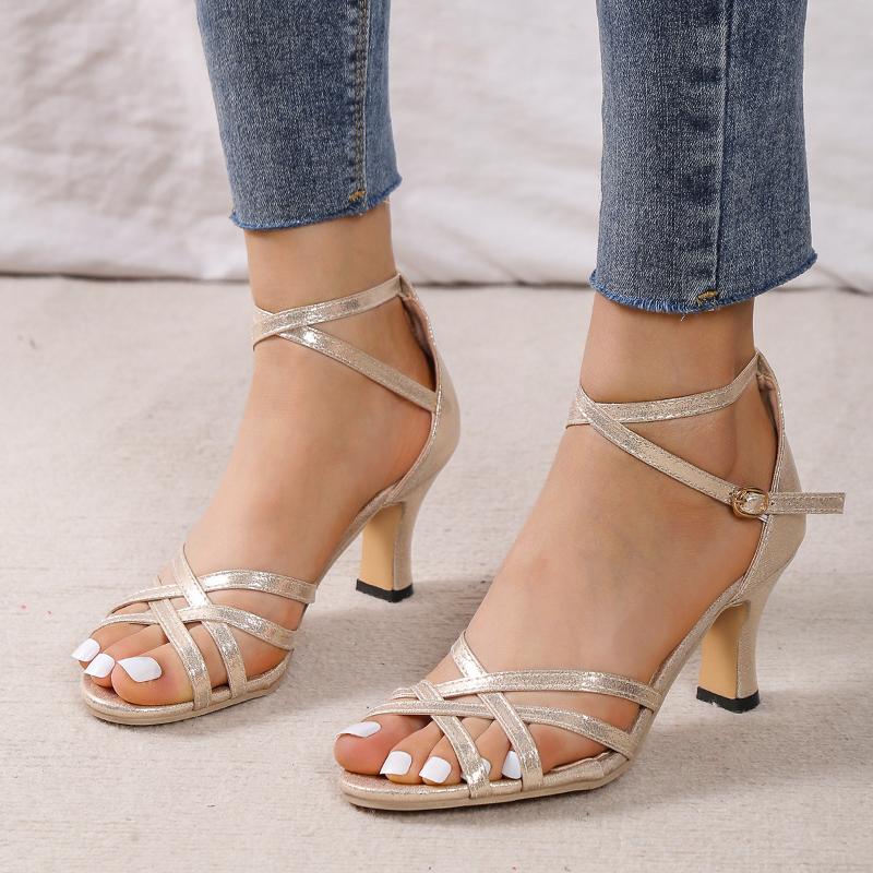 Fashion New Sandals Women's Ankle Strap Gladiator Sandals Women High Heels Cross Straps Gold Sandalias Mujer Summer Shoes Woman