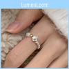 Elegant Korean Floral Design Pearl Ring For Women With Copper Material And Elastic Band
