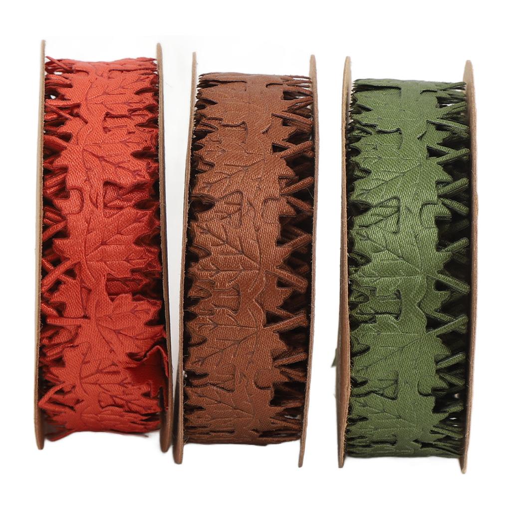 3 Rolls Fall Ribbons for Crafts 3 Color DIY Wreath Gift Wrapping Bouquets Decorations Maple Leaf Thanksgiving Autumn Ribbons