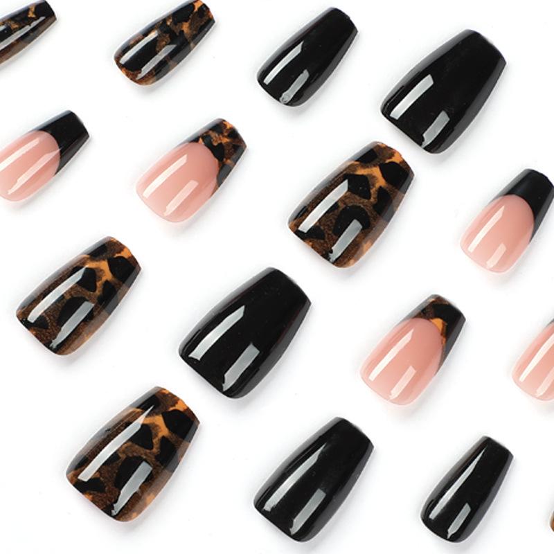 Tortoiseshell French Black Edge Gradient Manicure Stickers - Short Wearable Nail Tips