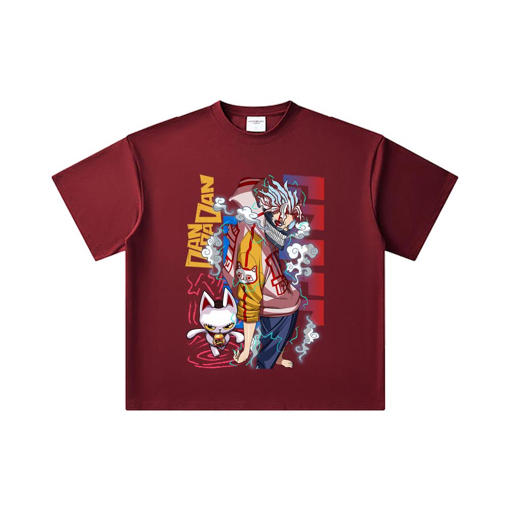 

260 GSM Double Yarn 32 Count 100% Cotton Dandadan V25 Okarun Print Unisex Heavy Cotton T Shirt 2XL вина червоного кольору