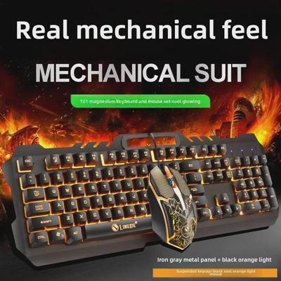 Limei T21 Kabelgebundenes leuchtendes Metall-Tastatur- und Maus-Set – Mechanisches Gaming-Feeling für Desktop/Laptop