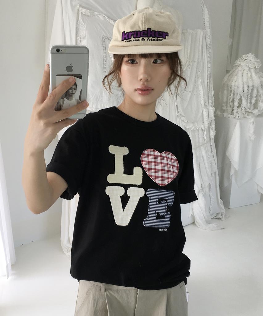 Mimdeowodeulobeu Hello World Patchwork Love T-Shirt_Black