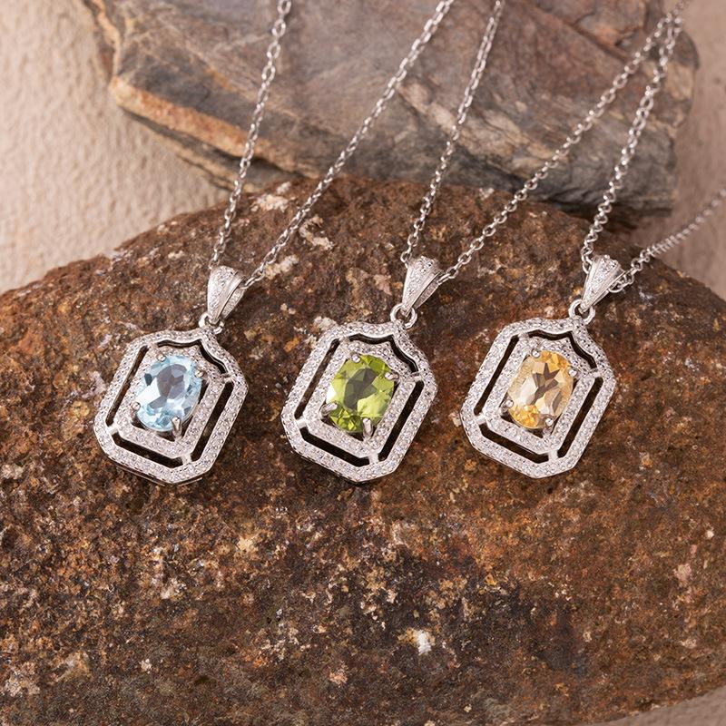 Color Treasure Jewelry Natural Citrine Amethyst Topaz Pendant Necklace Women'S S925 Sterling Silver