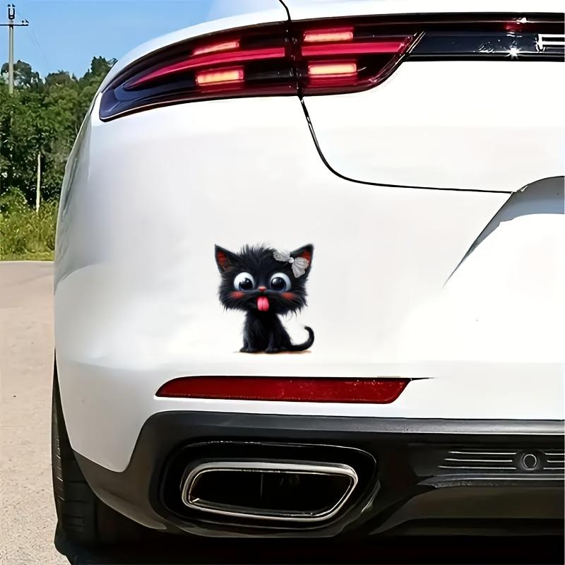 Adorable Cartoon Black Cat Vinyl Sticker - Cute Fluffy Kitten with Pink Ears & White Whiskers, Perfect for Decorating Personal Items or Gifting