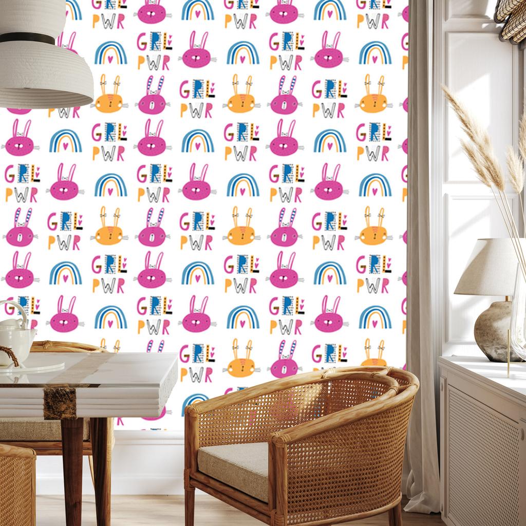 Wallpaper Colorful rabbits rainbows for living room and bedroom 50x1000