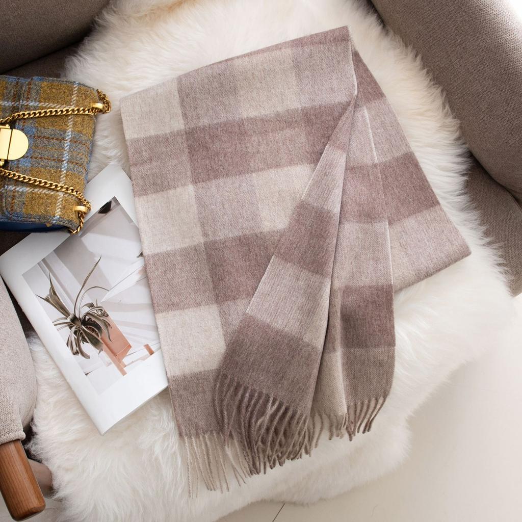 100% Ullskjerf High-end Dame Allsidig Fortykket Rutete Spleiset Varmt Skjerf Dobbeltformål