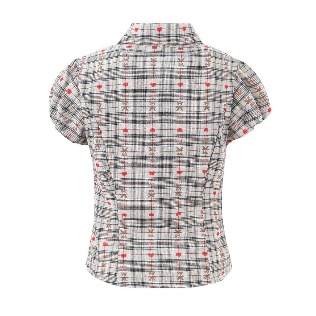 2026 Spring Women's Retro Puff Sleeve Waist-Cinched Shirt