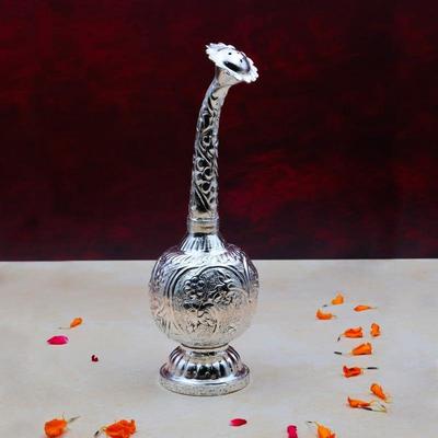 Tradycyjny Mosiądz ze Srebrnym Gulab Pash | Spryskiwacze do Wody Różanej, Świętej Wody z Gangesu i Perfum do Pooja i Ślubów, Dekoracyjny Przedmiot