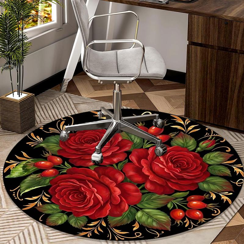Roses And Berries Design round carpet Chair cushion Round Entryway Rug, Soft Round Rugs for Living Room, Bedroom, Circle Carpet decor gifts
