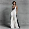 Dames V-hals Mouwloze Kleurblok Wijde Pijpen Jumpsuit Casual Zomer Playsuit