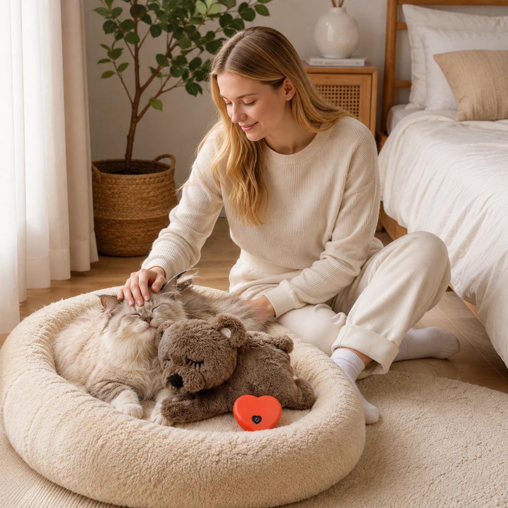 Brown Bear Pet Calming Plush Toy with Simulated Heartbeat for Dogs and Cats - Soft Comfort Stuffed Animal for Sleeping and Cuddling