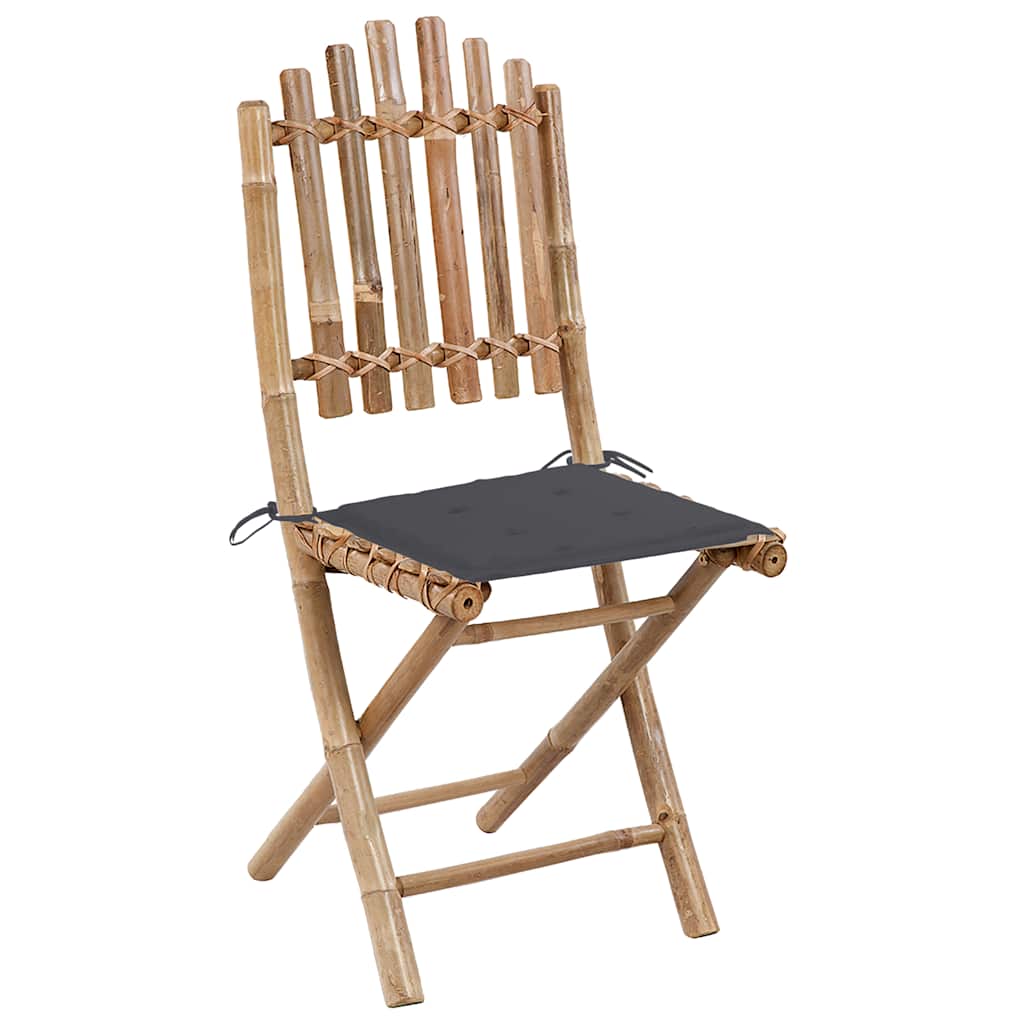 Folding Garden Chairs 2 pcs with Cushions Bamboo