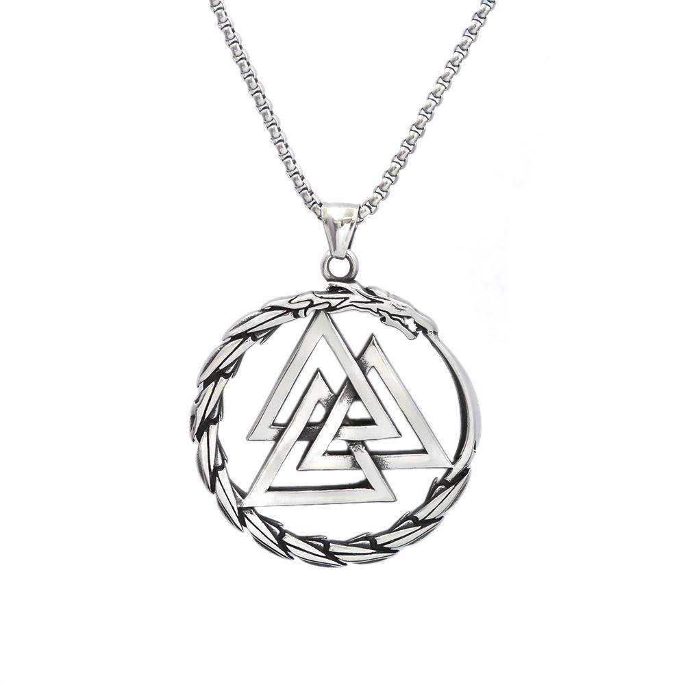 Vintage Viking Dragon Pendant Punk 316L Stainless Steel Vikings Valknut Necklace for Men Domineering Jewelry