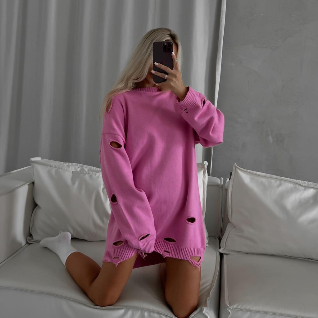 Ins Street Hole Wasteland Wind Loose Sweater Women's Autumn Round Neck Trendy Temperament