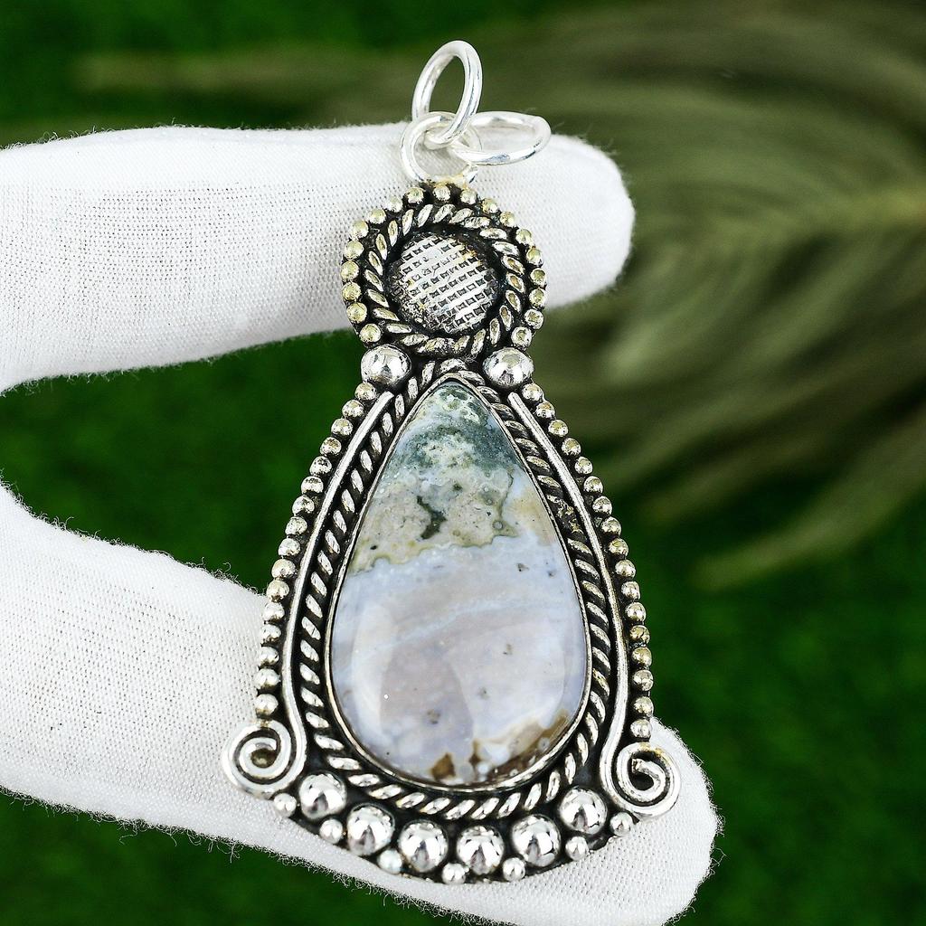 Ocean Jasper Gemstone Anniversary Trendy Handmade Pendant 925 Sterling Silver