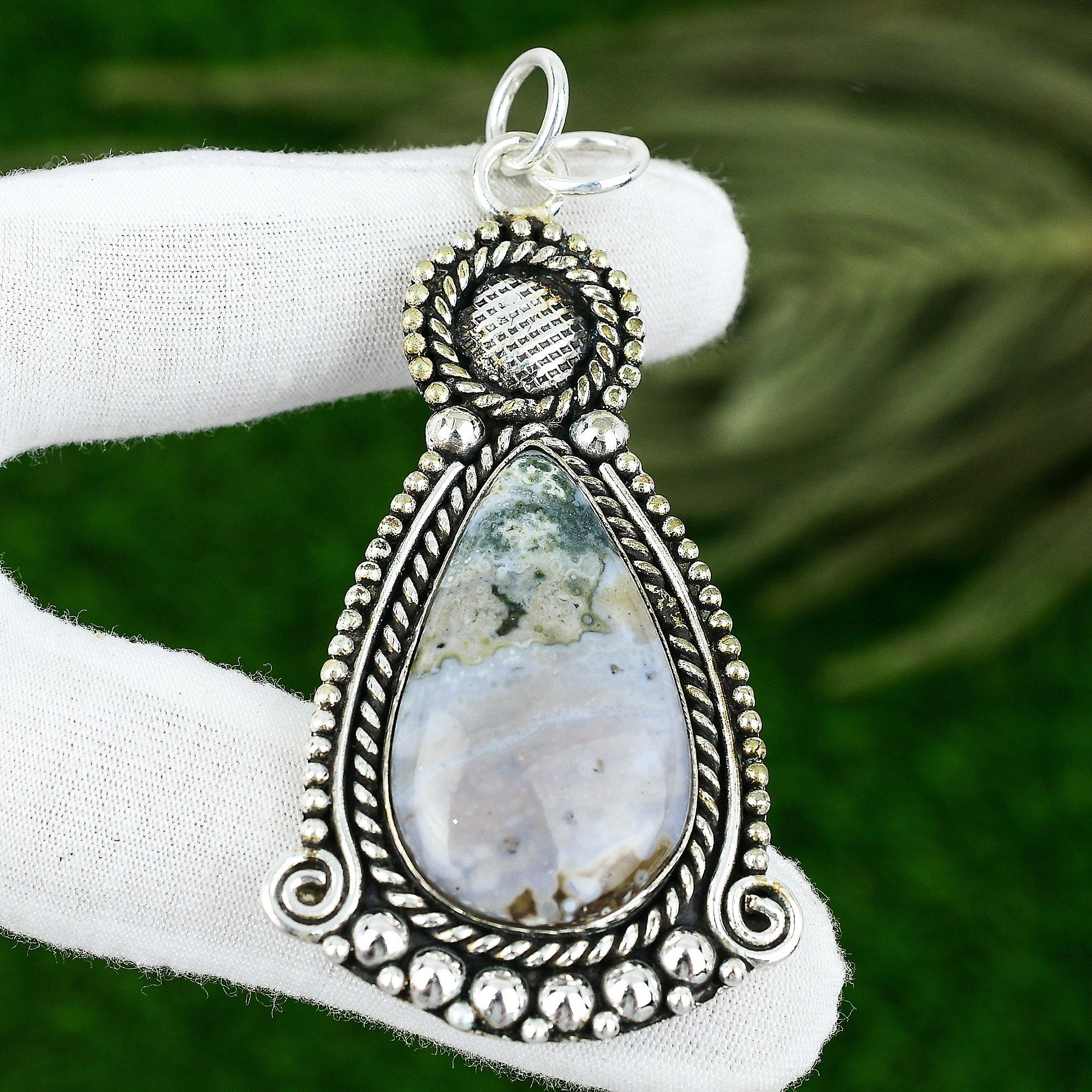 Яшма Океаническая Камень Годовщина Модный Ручной Работы Кулон 925 Пробы Стерлинговое Серебро