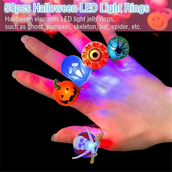 50 Pcs Halloween Rings LED Light Up Flashing Rings Glowing Finger Rings Halloween Party Favors for Kids Adults