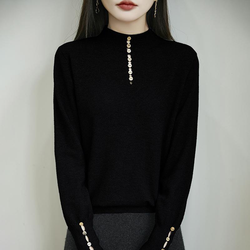 A Fashionable Semi-high Neck, Versatile Design Base Layer, Solid Color Loose and Warm Knitted Sweater for Women