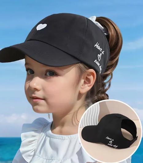 

Kids Ponytail Sun Visor Cap Embroidered Open Top Baseball Hat Adjustable Strap Breathable Lightweight Design for Outdoor Activities One Size