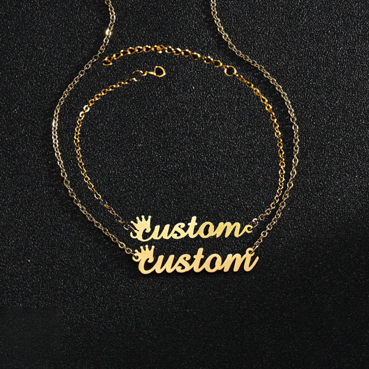 

Atoztide Personalized Custom Names Bracelet Necklaces Set Stainless Steel Box Chain Zircon Letter for Women Couple Jewelry Gift tell seller length&Silver color