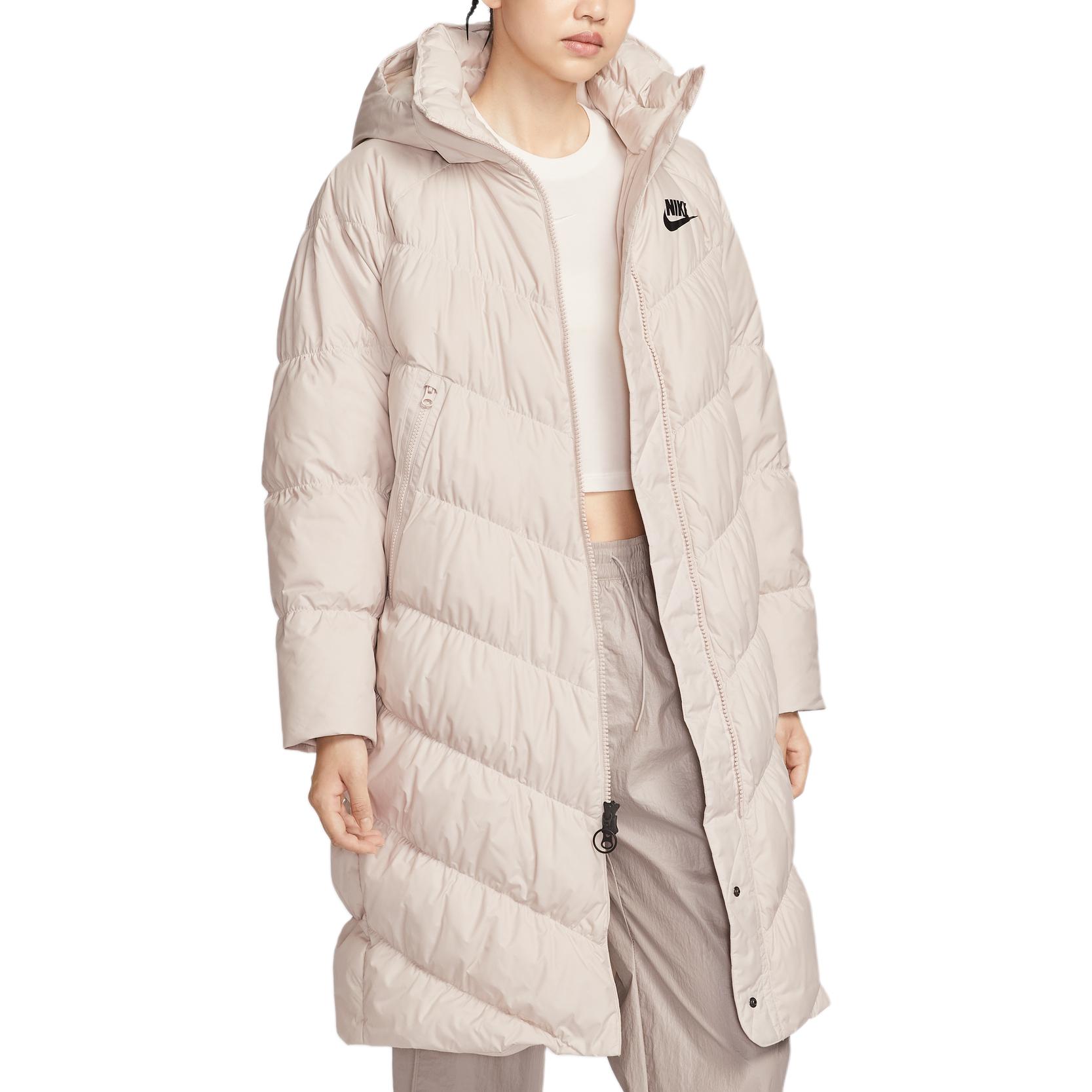 

Nike Sportswear Logo Letter Duck Down Warm Woven Fleece Zipper Pocket Removable Hood Mid-Length Down Jacket Women Outerwear IB2971-008 2XL