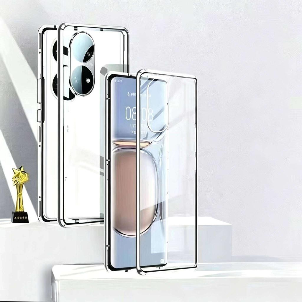 Case for Huawei P60 P50 P40 P30 Pro with Double Sided Tempered-Glass & Metal Frame Phone Bumpers Full Lens Protection Cover