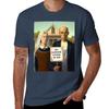 American Gothic Grant Wood Painting Famous Art Parody Tshirt Basic Solid Color Casual Tee Shirt