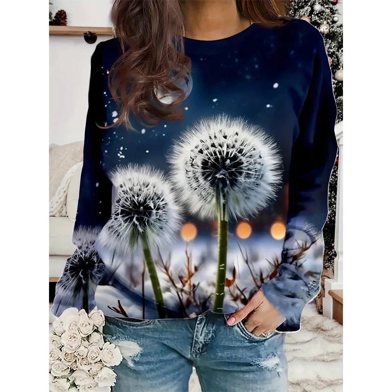 Dandelion Sweatshirt Cute Cat Flower 3D Printed Women's Casual Fashion Hooded Sweatshirt Long Sleeved Women's Pullover Top Women's Clothing