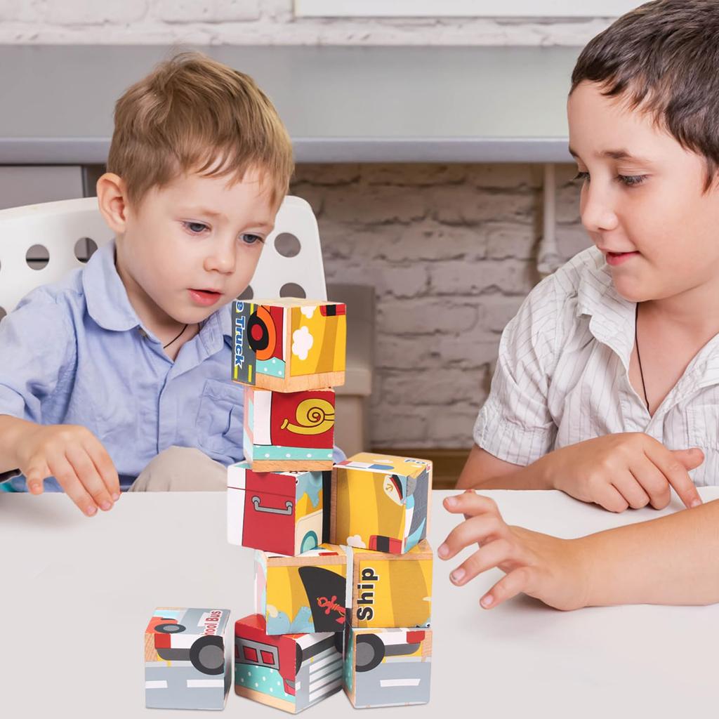 Cube Puzzle, 3D Wooden Puzzle, Building Blocks, Montessori Toy, Educational Toy for Kids, Wooden Shape-Matching Toy, 6 Types of Animals, Insects, and