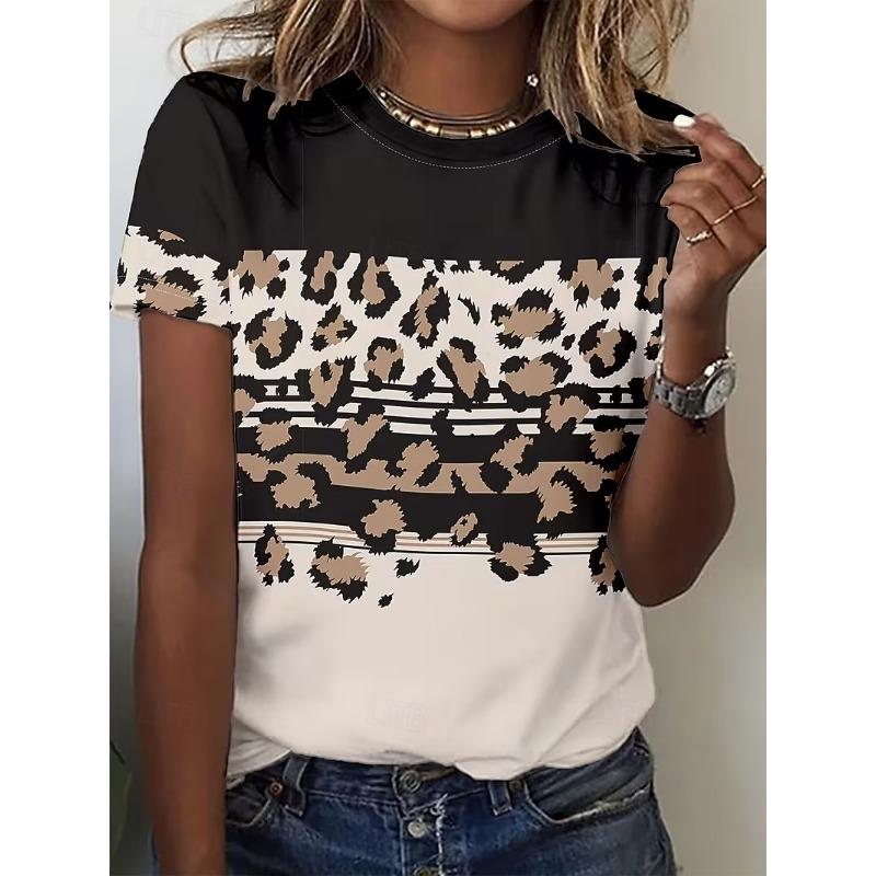 Women s T Shirt Print Graphic Animal Plants Vintage Classic Short Sleeve Neck Round Neck Regular Tops Summer S