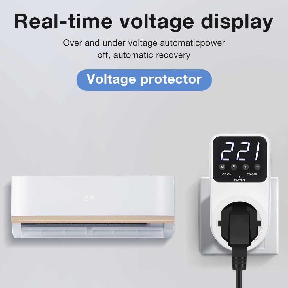 16A 230V Digitalanzeige Spannungsschutzschalter Spannungssteckdose mit Hoch-/Niederspannungsschutz Countdown-Modus Speicherfunktion
