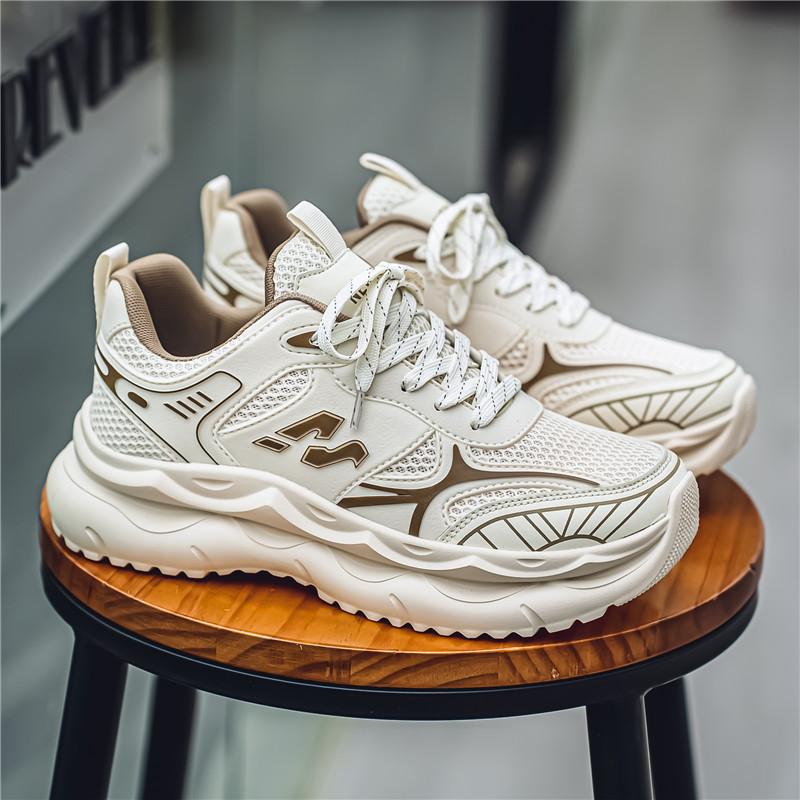 

Мужская обувь 2025 новая осенняя дышащая повседневная универсальная спортивная трендовая обувь молодежная легкая модная обувь на платформе для папы 44 бежевый