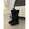Cowhide Version~ Grape Ma Two Ways To Wear Western Boots Can Be Folded Thick Heel Buckle Stacked Boots Women's Boots