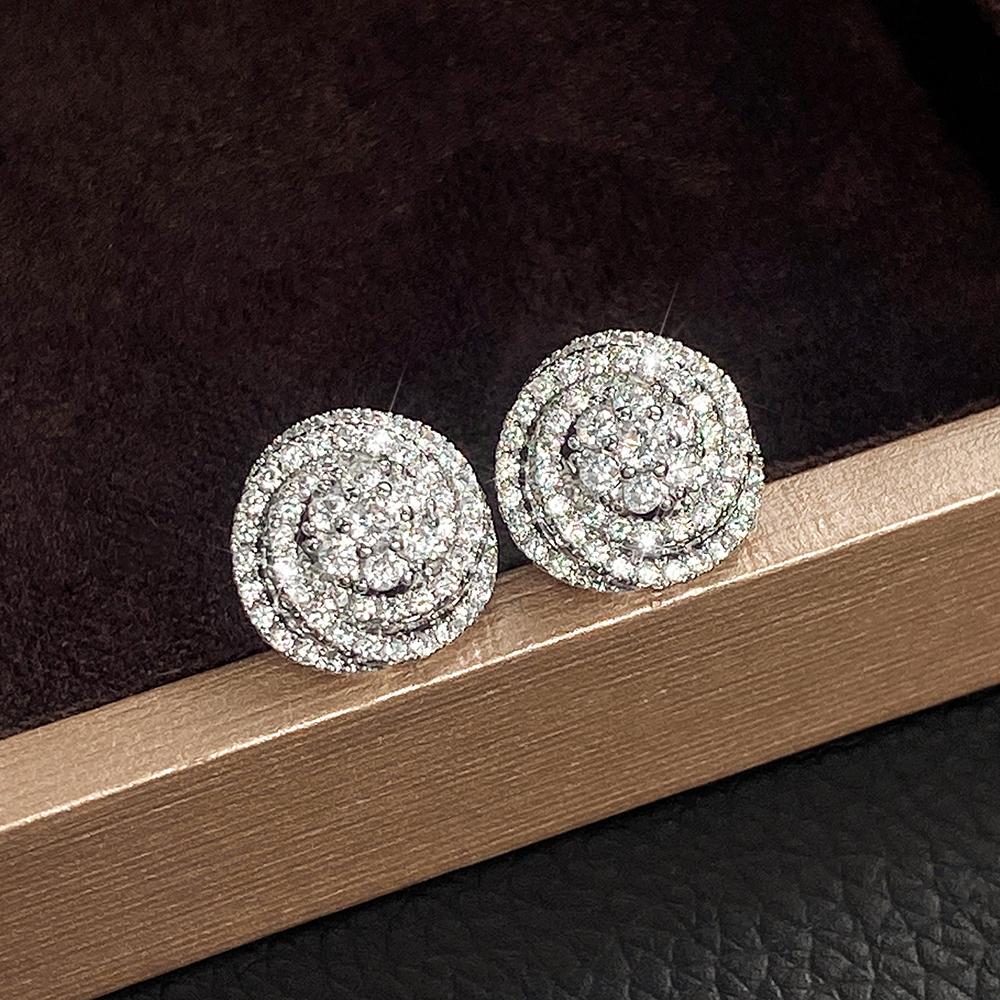 Simple Versatile Women's Cubic Zirconia Stud Earrings Silver Color High Quality Ear Accessory Daily Wear Wedding Jewelry