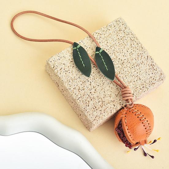 Bag Pendant Imitation Leather Hand-Stitched 3D Pomegranate Design Key Chain Wear-Resistant Bag Accessory