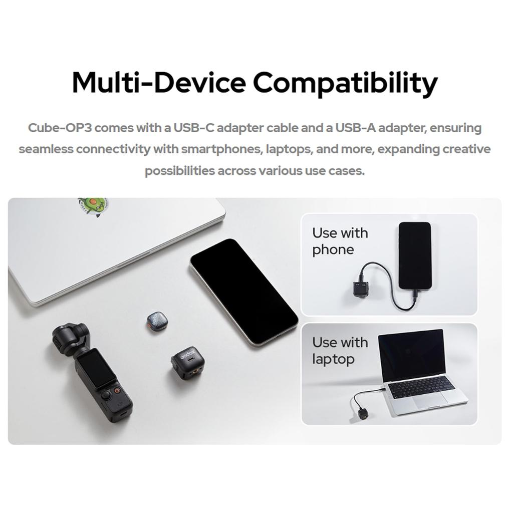 Godox Drahtloses Mikrofonsystem mit 200 m schneller, ideal für Live-Streaming und kompatibel mit DJI Osmo Pocket 3 Cube-OP3 Langstreckenübertragung,