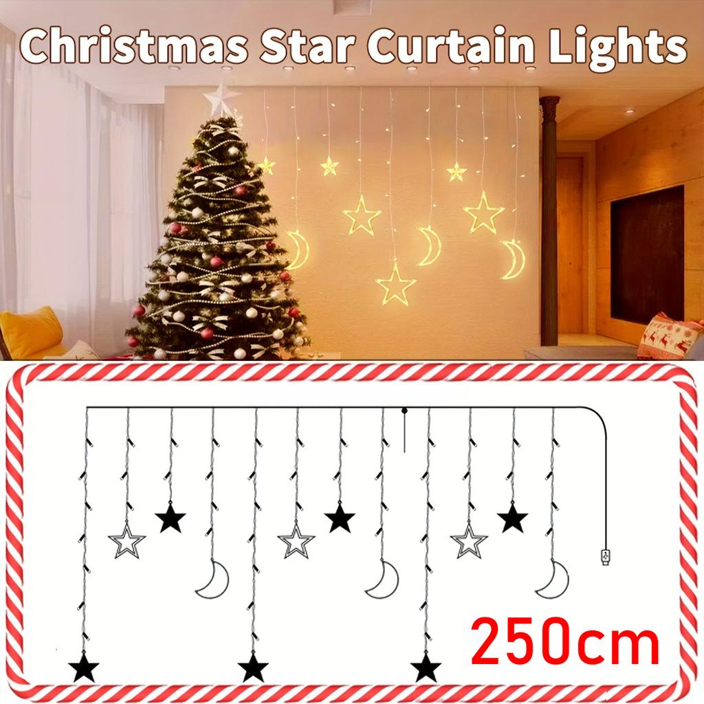 LED Star Moon String Lights,romantic Atmosphere,fairy Curtain Lights,suitable for Bedroom Wall Decoration,room Windows,party and Holiday Decoration