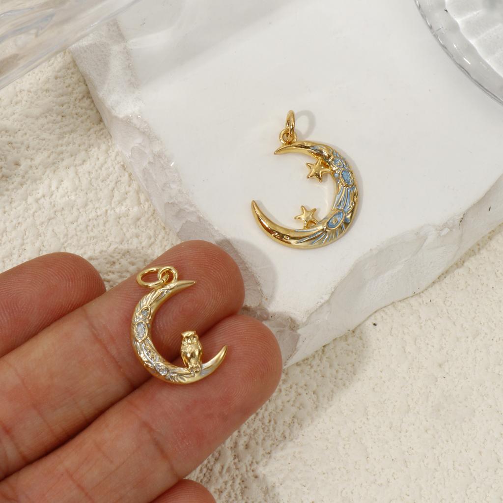 2 PCs Brass Galaxy Charms 18K Gold Plated Enamel Half Moon Pendants For DIY Neckalce Bracelet Jewelry Making 22mm x 17mm