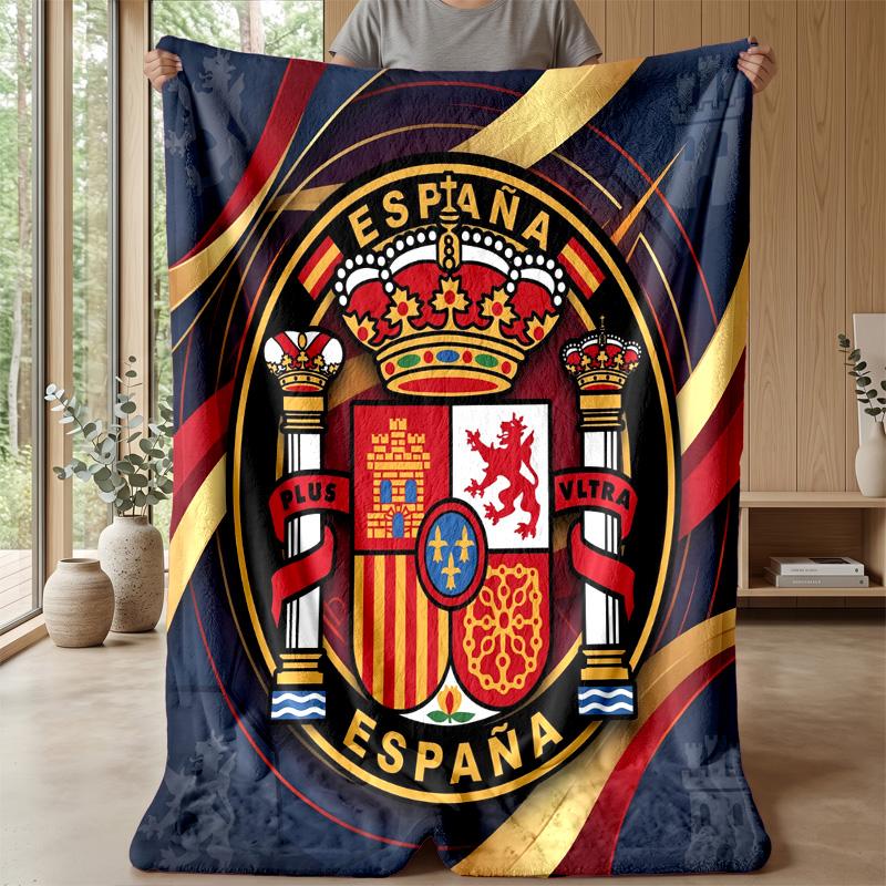 Spain Football Printed Flannel Blanket Skin Friendly Warm Decorative Throw for Indoor Couch Bed Daily Use